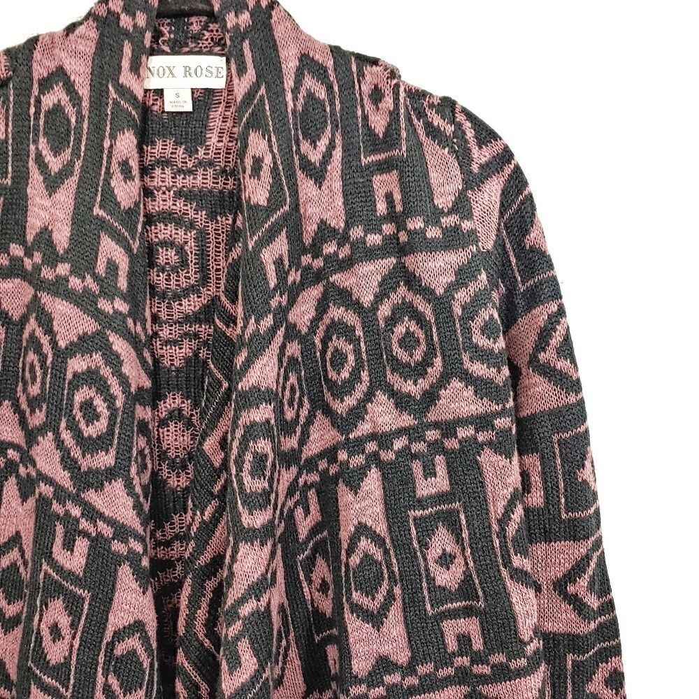 Knox Rose Chunky Knit Open Cardigan Sweater Purple Black Aztec Print Size Small - Picture 2 of 5